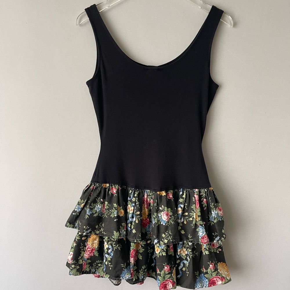 80s Double Tier Drop Waist Cottagecore Floral Mini Dress 7 - Picture 3 of 12